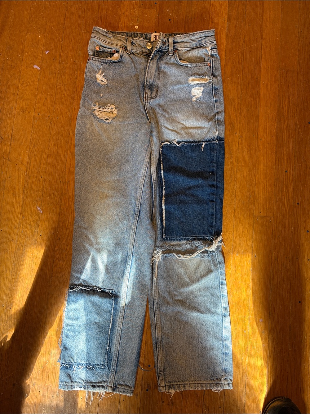 BDG Light Blue Straight Jeans with Dark Blue Patchwork